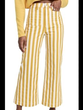 Rollas Yellow and White Vertical Stripe High Rise Wide-Leg Pants